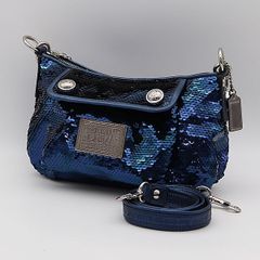 専用コーチ 2way ハンドバッグ スパンコール ポピー ブルー 15381