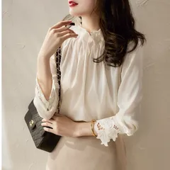 ブラウス レディース シャツ レース 長袖 無地 フォーマル トップス 通勤 OL オシャレ 大人 上品 ファッション 春夏 xzjheyw#