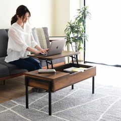 GW特別値下げ！ 【美品】収納付き昇降テーブル ブラウン 100cm ニトリ