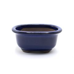 【未使用】盆栽鉢 4号 小判エン付鉢 青色 海鼠釉 瀬戸焼 陶器 深め 山野草 雑木 松柏 小品 小さい 約14センチ 植木鉢 苔 うめきち盆栽用品店