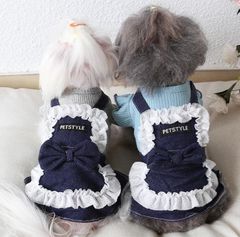 【閉店セール全品半額】デニムドッキングワンピース　デニムワンピ　リボンワンピ　犬服　ペット服