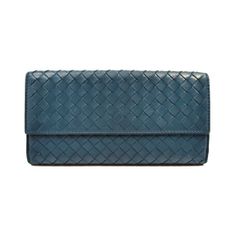 BOTTEGA VENETA ボッテガ・ヴェネタ イントレチャート 二つ折り長財布 レザー ブルーグリーン系【いおき質店】