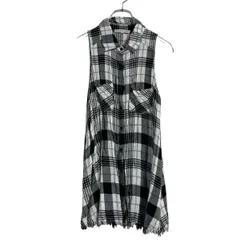 PEYTON JENSEN ノースリーブ チェックシャツ レディース XS ホワイト ブラック チュニック丈 古着卸 アメリカ仕入 a701-7401