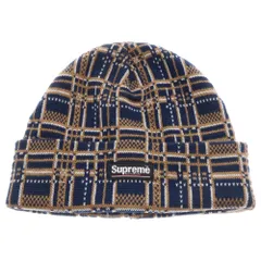 SUPREME (シュプリーム) 21AW Plaid Beanie ロゴ刺繍 アクリル ニット帽 ビーニー 帽子 ブラウン/ネイビー