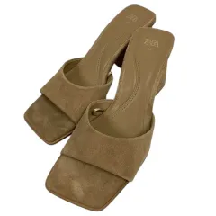 ザラ ZARA サンダル ヒールサンダル 無地 37 ベージュ 