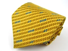 ランセル ブランドネクタイ 総柄 ロゴグラム柄 シルク イタリア製 メンズ イエロー LANCEL 【中古】