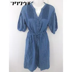 ◇ ◎ NATURAL BEAUTY BASIC Vネック 総柄 刺繍 七分袖 膝下丈 ワンピース サイズM ネイビー レディース  【中古】 【1111220015800】