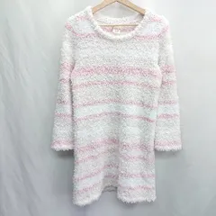 ◇ ⊇ gelato pique ジェラートピケ ボーダー柄 ボア 長袖 膝丈 ワンピース サイズF ピンク ホワイト レディース E  【1501230046381】