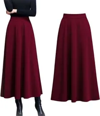 PLEAVIT ロングスカート フレア ハイウエスト レディース Aライン ウエストゴム マキシ丈 秋冬 エレガント(ワインレッド,  M)