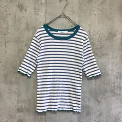 niko and…  ニコアンド　5分袖リブカットソー　白×ブルー×パープル×ボーダー柄　レディース　Mサイズ