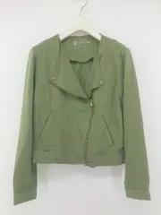 ◇ mysty woman ミスティウーマン ノーカラー 長袖 ジップアップ ジャケット サイズF カーキ レディース P  【中古】 【1211010008279】