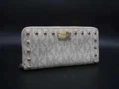 MICHAEL KORS マイケルコース ロックスタッズ MK柄 PVC ラウンドファスナー 長財布 ウォレット 札入れ 小銭入れ アイボリー系 DJ4450