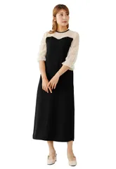 [MORE AUNI] パーティー ドレス レース ビスチェ 風 ワンピース ドレス 結婚式 2次会 大きいサイズ 切り替え フレア M 発宴 お呼ばれ 入学 卒表 会 披露業 卒園 二次 7 [アイボリー ｘ ブラック / 77000037] [Large]