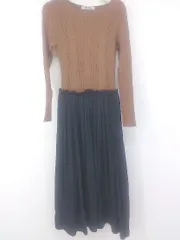 ◇ nano universe ナノ ユニバース ドッキング 長袖 膝下丈 ワンピース サイズ36 ブラウン系 ネイビー系 レディース E  【1304260019604】