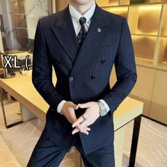 [XL (]春 コーデ メンズ  服 シンプル ファッション オシャレ 大人 かっこいい 大きいサイズ ストリート 紳士服 ダブルブレスト ストライプ スーツ ハイエンド ビジネス カジュアル スリム スーツ