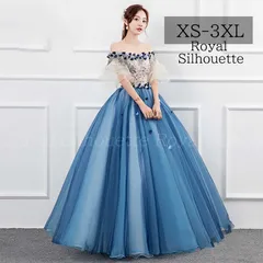 イブニングドレス ブルー 青  パーティードレス ナイトドレス オフショルダー 大きいサイズ 謝恩会ドレス 結婚式 XS S M L XL LL 2XL XXL 3XL XXXL 姫系 発表会 プリンセス ガーリー 紐タイプ 豪華 パーティー ロング丈