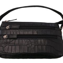 ショルダーバッグ　ハンドバッグ　クロコダイル　ポシェット　本革　黒　レディース　2WAY