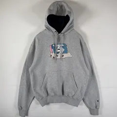 古着 チャンピオン Champion パーカー スウェット フーディ 前V プルオーバー  デザインプリント M  グレー メンズ