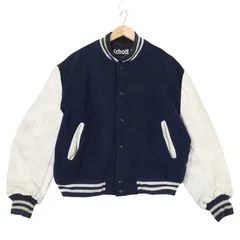 90年代 USA製 Schott ショット ヴァーシティジャケット ウール スタジアムジャケット ネイビー (メンズ 46) 中古 古着 A3206