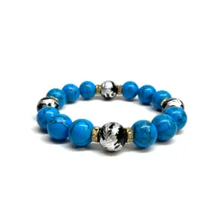 12mm 四神獣銀彫オニキス×ターコイズ パワーストーン ブレスレット 運気上昇 開運 金運 健康運 厄除け お守り 青龍 白虎 玄武 朱雀 （ゴールド）メンズ・レディース　男性・女性　数珠ブレス　開運 /1 [6]