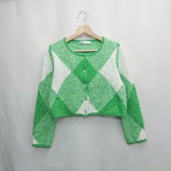 ◇ ⊇ ZARA ザラ 総柄 長袖 カーディガン サイズS グリーン系 レディース E  【1503050028707】