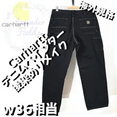 カーハートデニムペインターパンツ後染めリメイクCarhartt大きいサイズロゴw36黒アメリカ古着