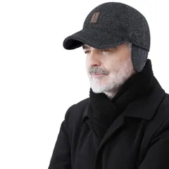 56.0-60.0 cm_G-GSDT1-ブラック [Croogo] メンズ レディース 帽子 ワークキャップ 耳あて付 おしゃれ 秋冬 裏起毛 フライトキャップ 飛行帽子 防寒 防風 パイロットキャップ 男性 (G-GSDT1-ブラック)