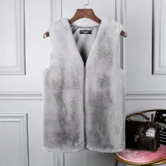 ☆ ライトグレー ☆ ファーベスト ミドル丈 mmfb911f ファーベスト レディース ベスト ジレ アウター 上着 羽織り ファー フェイクファー ミドル丈 前開き ノーカラー 柔らかい 暖かい 通勤 通学 上品 エレガント 秋 冬 ジャケット ボアベスト