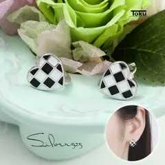 アクセサリー ピアス イヤリング フープピアス リングピアス ハート チェッカーボード 金属アレルギー対応 シルバー925 両耳用 ブラック ホワイト メンズ レディース 大人 大ぶり 高見え かわいい 個性的 カジュアル シンプル プチプラ プレゼント