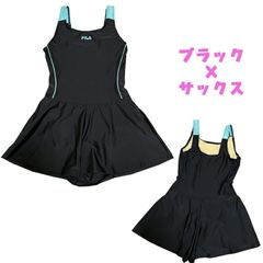 FILA フィラ Aラインワンピース 水着 スイムウエア キュロットタイプ スクール水着 ブラック ネイビー ジュニア スイミング プール 海水浴 水遊び 【ブラック×サックス】(124-685)