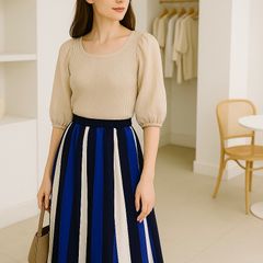 【上品×爽やか☘️】ドリーシーン＊Dolly-sean＊ロングスカート＊太ストライプ柄＊フレアスカート＊ミモレ丈＊XSサイズ相当✨