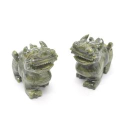 貔貅 置物 緑玉石 7cm ペアセット 天然石製 ヒキュウ