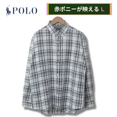 ポロ ラルフローレン チェックシャツ L 90s クラシックフィット Polo Ralph Lauren  CLASSIC FIT  ポニー刺繍 チェックシャツ 長袖シャツ ボタンダウン ホワイト ネイビー ブラックアメカジ Y2K ストリート 古着 C405