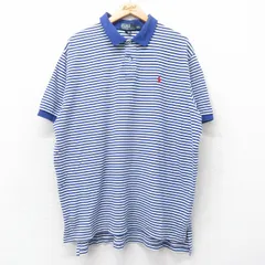 XL/古着 ラルフローレン 半袖 ブランド ポロ シャツ メンズ 90s ワンポイントロゴ 鹿の子 大きいサイズ コットン 青他 ブルー ボーダー 25j