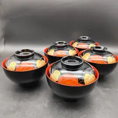 金蒔絵 小菊の図 朱塗吸物椀木製品6客A- GGm