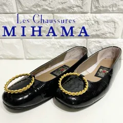 【美品】MIHAMA エナメルフラットシューズ シルバーバックル 24㎝ 極美品 MIHAMA ミハマ エナメル バックル パンプス 黒 24 箱付き