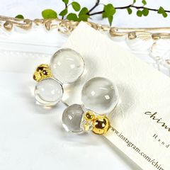 シンプルクリアバブルピアス/サージカルステンレスピアス