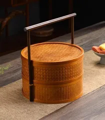 美品 竹編三段籠 提籃 ていらん 茶籠 3段かご 木彫 提篭 野点 竹工芸品 美品 竹編三段籠 提籃 ていらん 茶籠 3段かご 木彫 提篭 野点 竹
