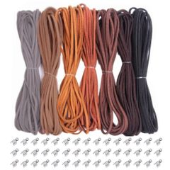 革ひも スウェード調 革紐 5m 7色セットアクセサリー用紐 レザークラフト紐 エンドパーツ100個付き