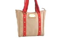 LOUIS VUITTON ルイヴィトン アンティグア カバ MM トートバッグ ベージュ レッド M40035 LV ジャンク 3694N