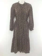 ◇ ◎ Simplicite シンプリシテェ 総柄 長袖 膝下丈 ワンピース ブラック ブラウン系 ホワイト系 レディース P  【1210070007086】