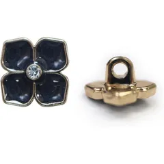 ラインストーン 花型ボタン 足つき 【ブラック】 黒 モチーフ ボタン 飾りボタン フラワー かわいい 5個入り 【11.5mm】  B-721