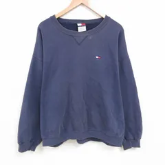 XL/古着 トミーヒルフィガー 長袖 ブランド スウェット メンズ 90s ワンポイントロゴ 大きいサイズ クルーネック 紺 ネイビー 25apr28 中古