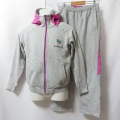 古着 メンズS ATHLETA/アスレタ 裏起毛 スウェット 上下セット ジップパーカー ロングパンツ サッカー フットサル グレー  fg4540