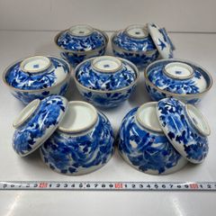 古伊万里　染付蓋茶碗7客と蓋1点　身直径11.6㎝　東Y5-0616①タルニ 古伊万里 染付蓋茶碗7客と蓋1点 身直径11.6㎝ 東Y5-0616①タルニ