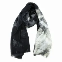 エンポリオアルマーニ EMPORIO ARMANI 総柄 ウール 大判 ストール フリンジ マフラー イタリア製 黒 ブラック ur49 【中古】