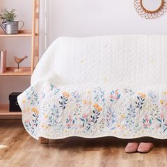 約190×190cm 萩原 マルチカバー 約190×190cm 「ボタニカル」 ソファカバー ベッドカバー キルト 綿 コットン リバーシブル 洗える ホットカーペット・床暖房対応 アイボリー