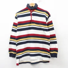 M/古着 トミーヒルフィガー 長袖 ブランド ポロ シャツ メンズ 90s ワンポイントロゴ 鹿の子 コットン 紺他 ネイビー ボーダー 25feb20 中