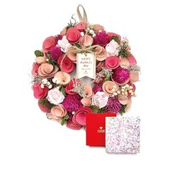 ［ 2024年 mamawreath ギフトボックス ＋ 包装済 ］ 母の日 フラワーリース 春リース 玄関用 誕生日 永遠の意味 Mサイズ (ピンク(WRB-06MG-MP))
