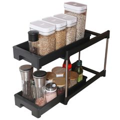 【人気商品】収納ラック スライド式 シンク下収納 調味料収納ラック ２段 台所収納 大容量 キッチン収納 フック付き 隙間収納 Sikobin 組立簡単 省スペース